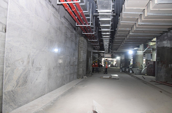 Wall cladding work in progress at CSMIA T2 Metro Station